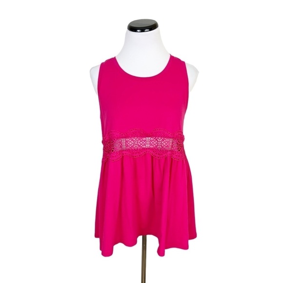 NWT White Birch Tank Top Small Pink Soft Stretchy Sheer Crochet Panel - Picture 1 of 7